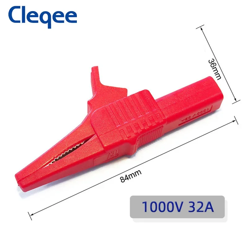 Cleqee P2003 5PCS 32A Heavy Duty Alligator Clip Safety Copper Crocodile Clamp Multimeter Test Clips with 4mm Banana Socket 1000V