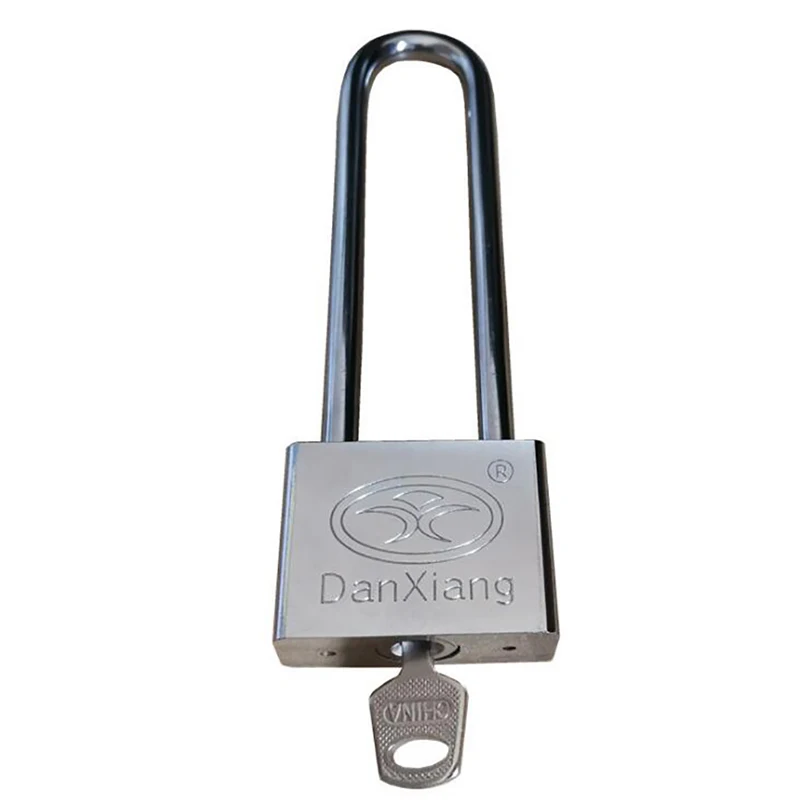 Electroplated Iron Long Shackle Keyed Padlock With 3 Key 50mm Width Body, 118mm Shackle Safety Lock For Door Cabinet Drawer Shop