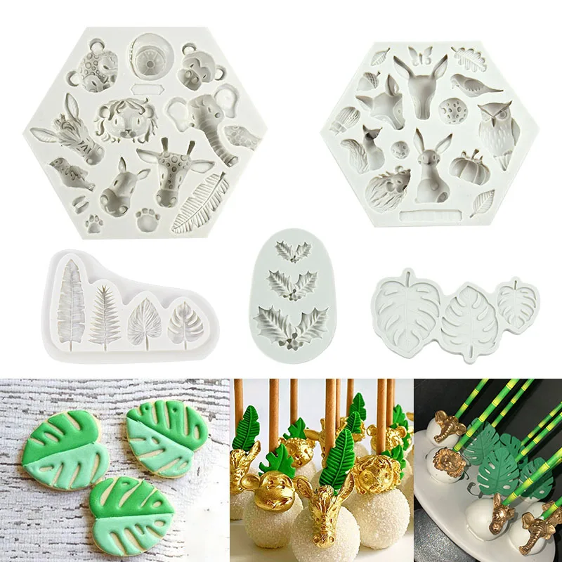 Jungle Animal Turtle Leaves Fondant Biscuit Mold Baking Cookiel Stamp Mould Safari Birhtday Party Mousse Cake Decoration