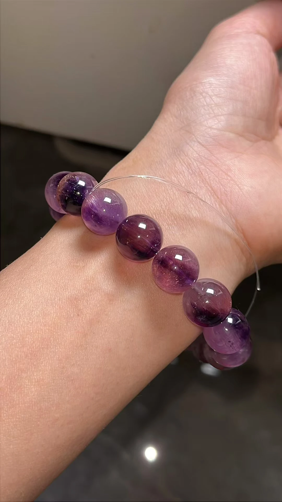 Natural Purple Super Seven 7 Lepidocrocite Quartz Bracelet 12.5mm Clear Beads Stretch Jewelry Rutilated AAAAA