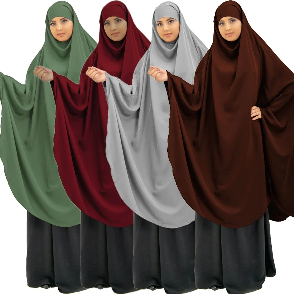 Muslim Women Prayer Garment Long Khimar Full Cover Niqab Ladies Overhead Loose Robe Dubai Burka Headscarf Eid Ramadan Shawls