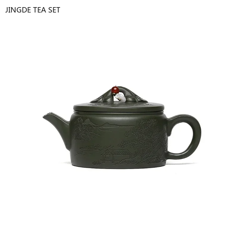 

1PCS 210ml Yixing purple clay teapot original ore green clay hand carved Kung Fu tea set gift giving chinese tea pot