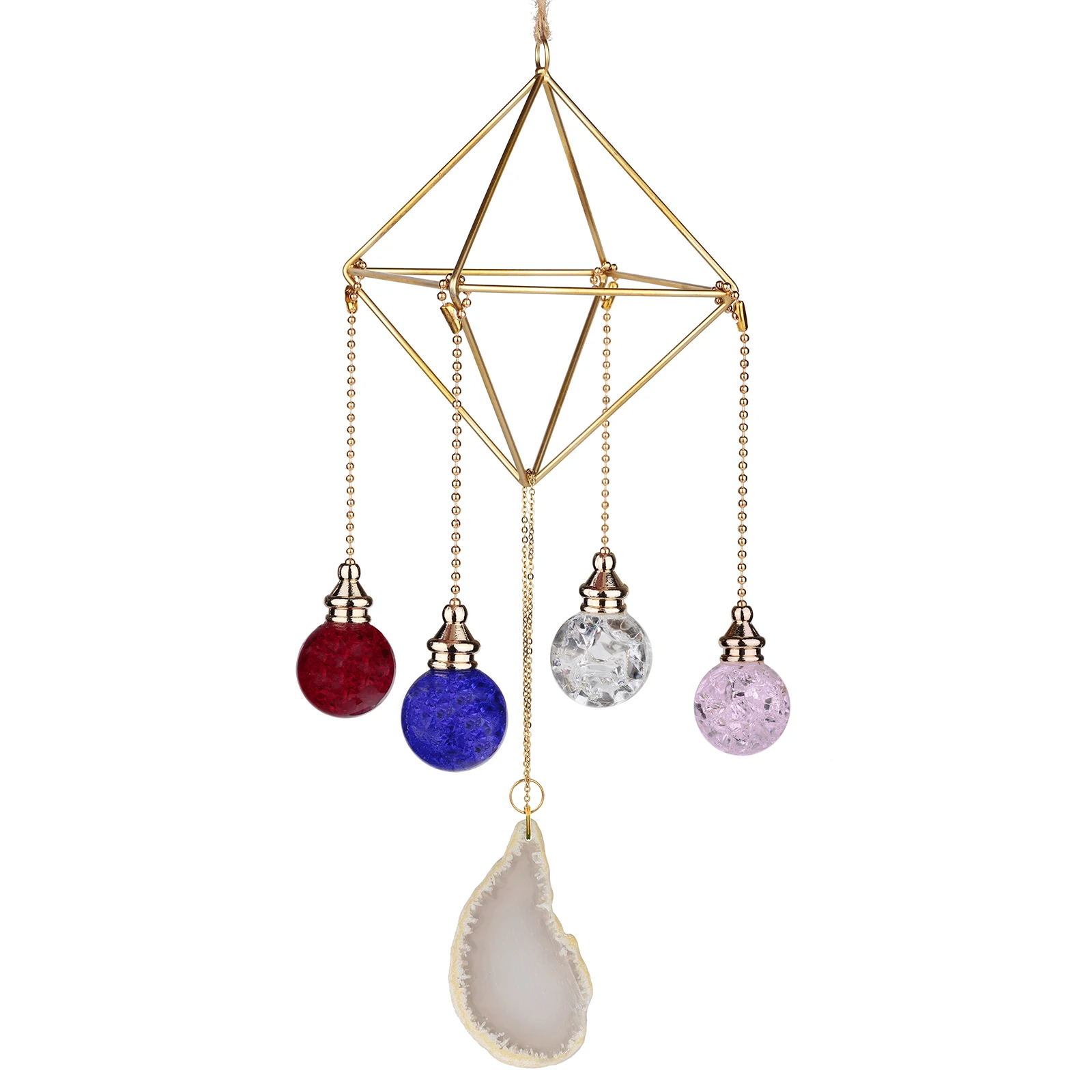 

Metal Geometric Hanging Air Plant Holder With Agate Slices Wind Chimes Colorful Crystal Ball Hanging Ornament For Home Decor