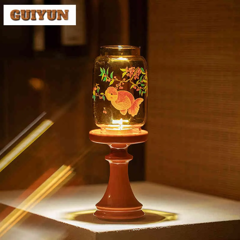 Portavelas de pez dorado Ranchu de cereza roja de Ciudad Prohibida, velas aromáticas perfumadas antiguas, luces de vela, centro de mesa artesanal