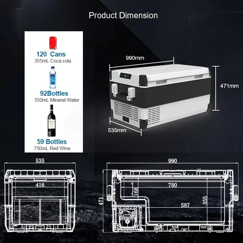 Big caravan Refrigerator 100 Litre Freezer Dc FROZEN Single Zone 12 Volt Fridge Freezer for Truck Cooler