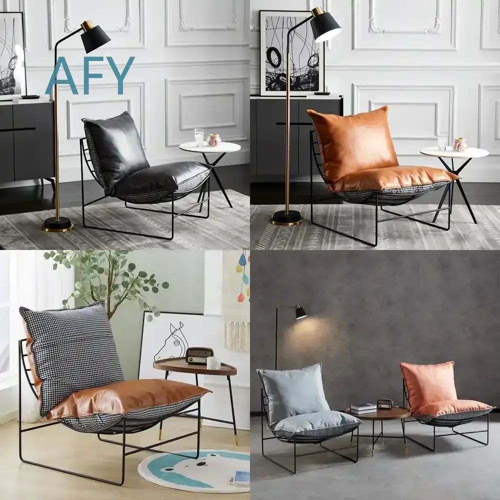 Lazy Sofa for Living Room Bedroom Balcony Small Apartment Industrial Nordic Instagram Style Single Seater Metal Frame Sofa