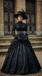 History Black Gothic Victorian Prom Dresses Long Sleeve High Neck Ruffles Pleated 2025 Lace-up Corset Evening Gown Costume