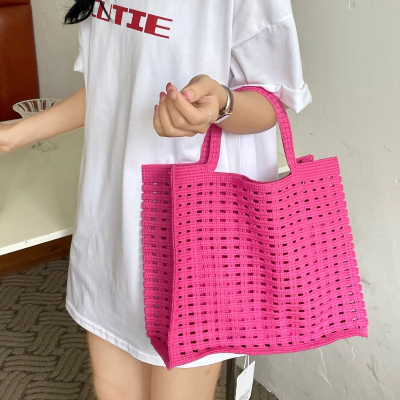 Summer Fashion Women\'s Woven Shoulder Bag Large Capacity Ladies Tote Handbags Shopping Bags Female Hollow Out Travel Beach Bag