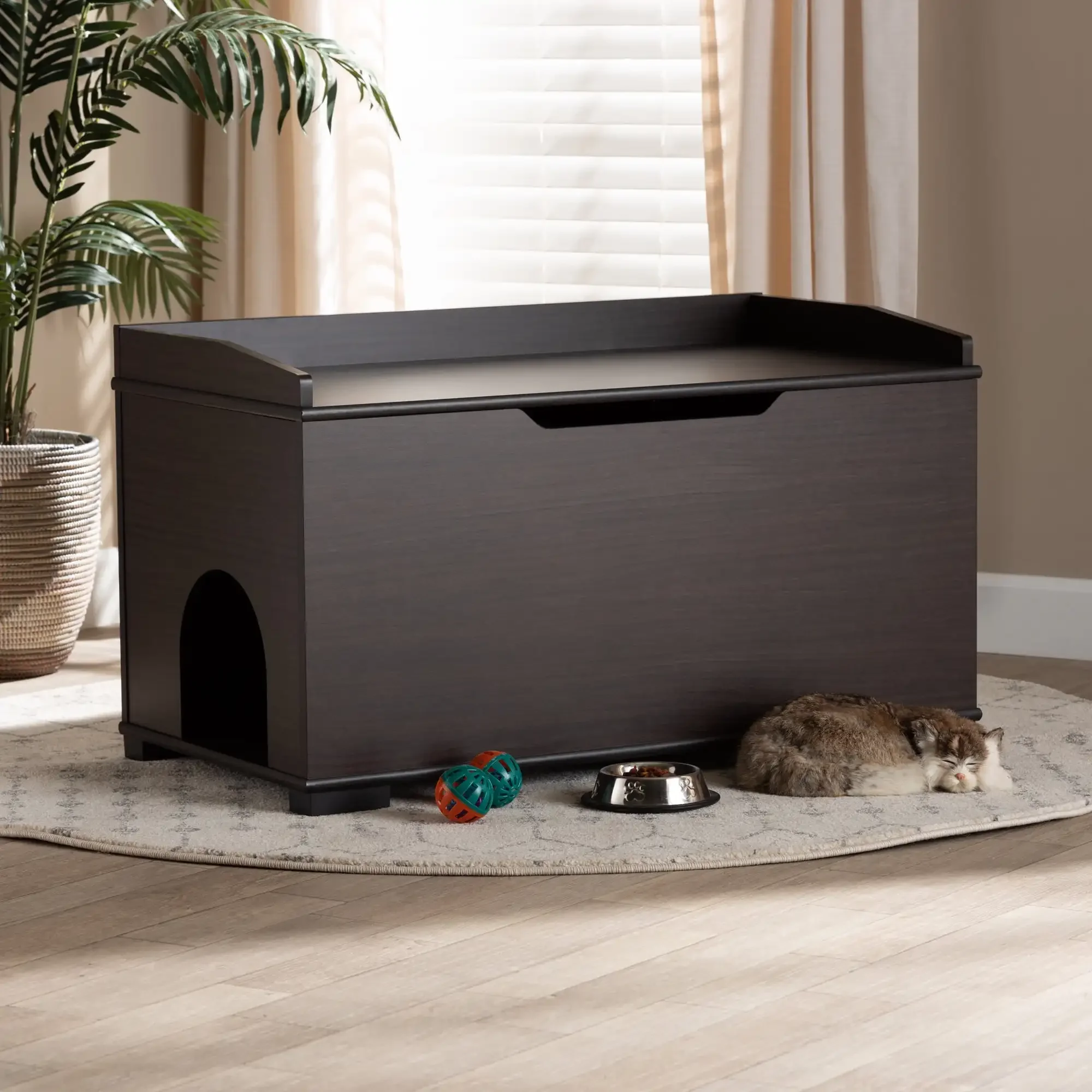 

Mariam Modern and Contemporary Dark Brown Finished Wood Cat Litter Box Cover House
