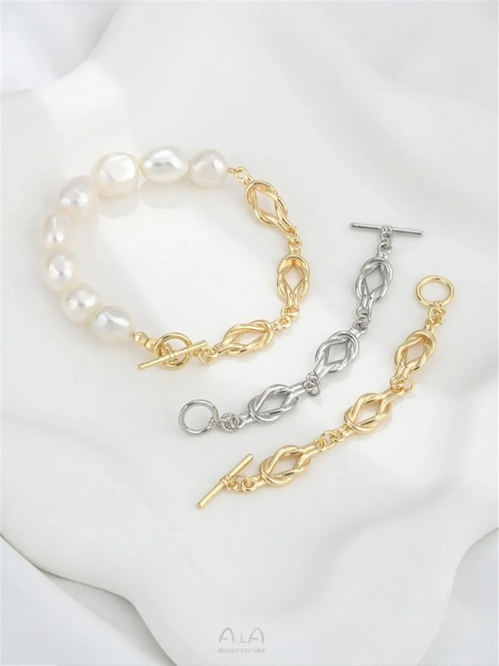 

14K Gold-Color Knotted Chain Long OT Buckle DIY Handmade Pearl Bracelet Necklace Jewelry Buckle Accessory K894