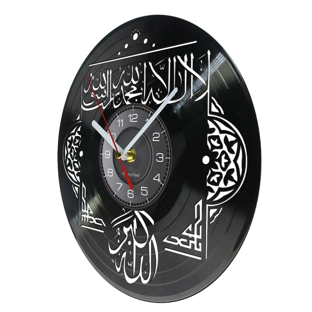 Islam Quran Vinyl Record Wall Clock Ramadan Religious Home Decor Islamic Arabic Calligraphy Wall Art Silent Quartz Clock Watch