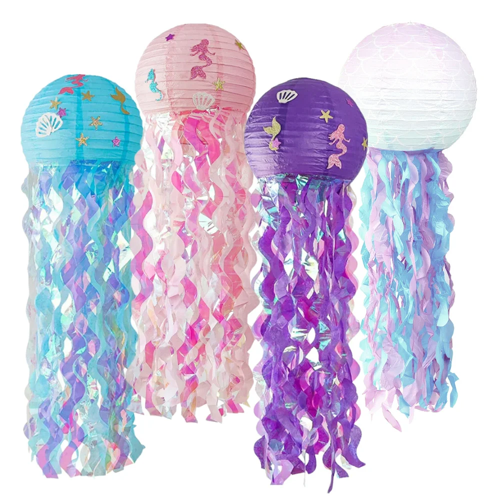 Mermaid Jellyfish Paper Lantern Pink Purple Blue Hanging Lantern Little Mermaid Theme Under The Sea Birthday Party Decorations