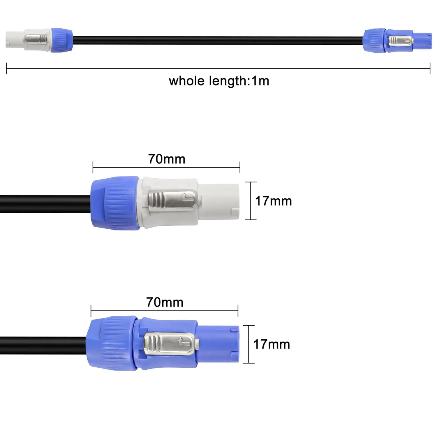 Cable PowerCon de 1M, 2M y 3M, entrada de CA a salida PowerCon, Cable de extensión de alimentación de 3 pines para pantalla LED, haz de luz con cabezal móvil