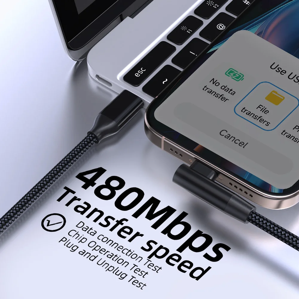90 Degree USB C to USB C Cable Right Angle Fast Charging Nylon Braided PD 60W Type C Data Cable for iPhone Samsung Galaxy