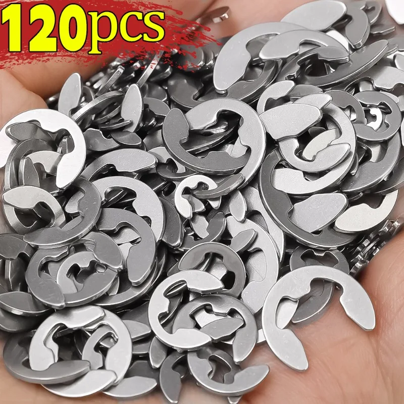 M1.5- M10 Stainless Steel E Clip Washer Assortment Kit Metal Open Retaining Ring Washer for Shaft Fastener Hardware Accessories