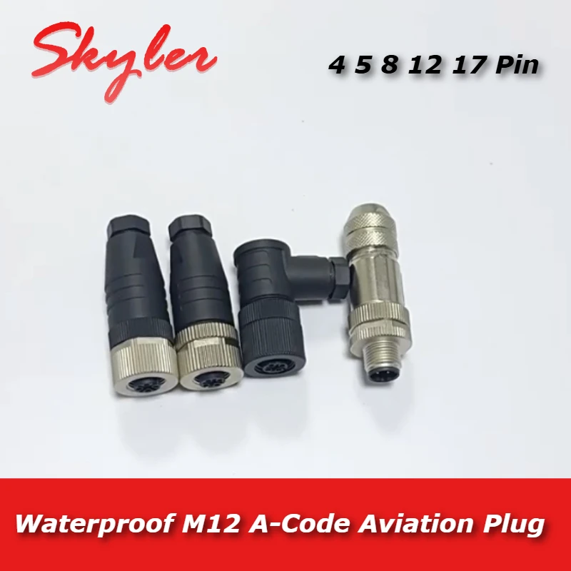 Waterproof M12 4 5Pin 8 12Pin 17Pin A-type Aviation Plug Assembly Screw Pressure Line Joint IP67 PG7/9/11 Male Female Connector