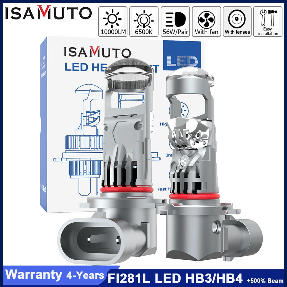 

ISAMUTO FI281L Светодиодная фара HB3 HB4 P20d P22d с линзой 9-60 В 9005 9006 56 Вт 6500 К 10000LM Белая светодиодная автомобильная лампа +500% луч (пара)