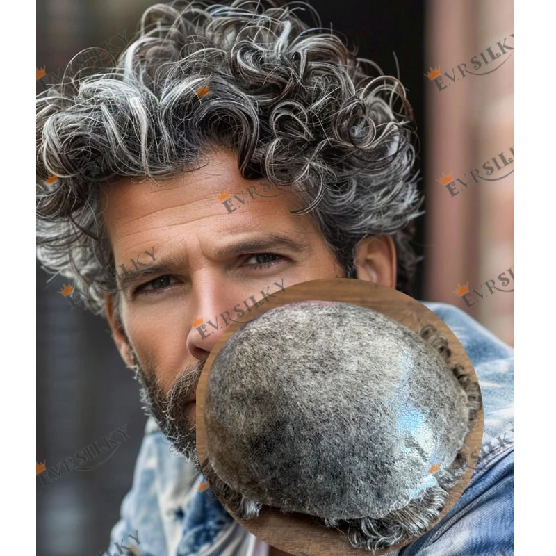 

Черный, серый человек, 26 мм, вьющиеся человеческие волосы, парики, протез, капиллярные лысые человеческие волосы, полный инъекционный парик из искусственной кожи, мужской парик, натуральный