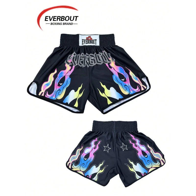 EVERBOUT 1 Piece  man High Elasticity Quick-Drying Boxing Shorts, Flame Pattern, Loose Style, Thermal Transfer Printing