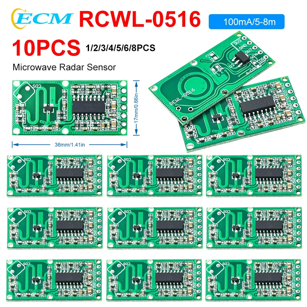 RCWL-0516 Microwave Radar Motion Sensor Module Human Body Induction Intelligent Module Output 3.3V 5-8M Distance for Arduino DIY