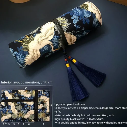 Bolsa de papelería de gran capacidad, rollo negro, bolsa para bolígrafos, cortina de moda, exquisita lona para estudiantes, regalos de papelería simples