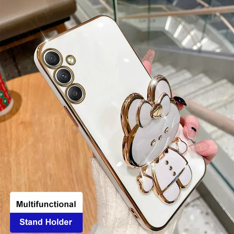 Rabbit Mirror Phone Holder Case On For Samsung Galaxy A25 A35 A55 A54 A34 A03 A03 A13 A14 A15 A01 A02 A03 A04 A05 4G 5G Cover