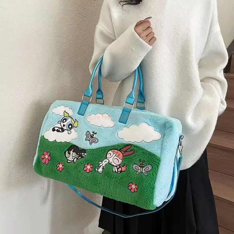 2025 جديد حقيبة سفر كبيرة Powerpuff الفتيات طفولي متعة سعة كبيرة حمل حقيبة حقيبة قطيفة حقيبة قاعة رياضة المرأة الكرتون حقيبة كروسبودي #5