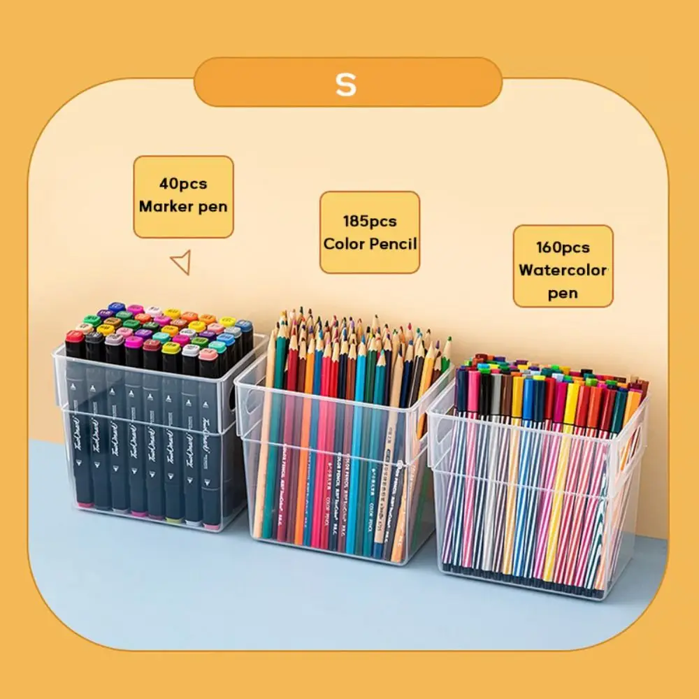 Simple Plastic Miscellaneous Storage Box Transparent Portable Marker Pen Holder Cosmetics Storage Basket School Office