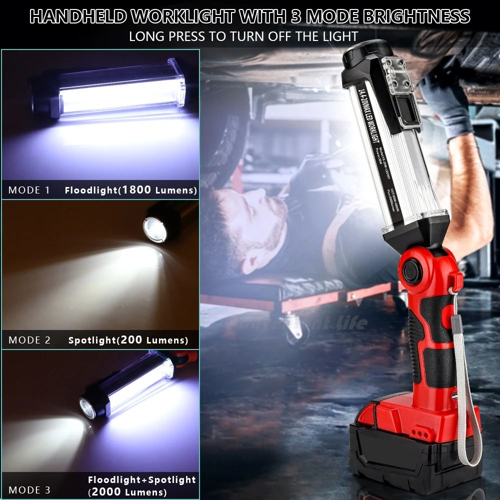 Cordless LED Work Light for Milwaukee 18v M&18 Li-ion Battery 35W 2000LM Outdoor Flashlight Portable Camping Lanterns with Hook