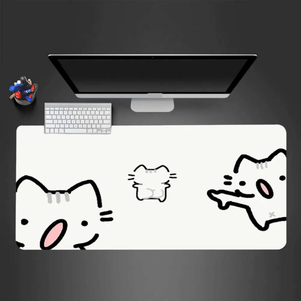 Minimalist Cat Doodle Gaming Mouse Pad, Large Non-Slip Desk Mat with Cute Hand-Drawn Cat Art for Gamers & Home Office