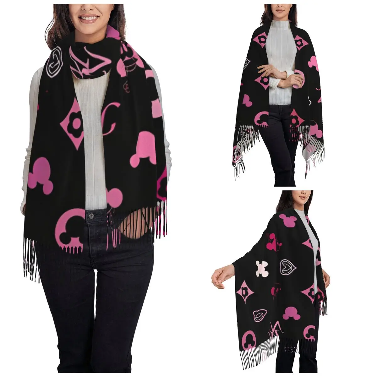 Cartoon Minnie Mickey Mouse Shawl Wraps Women Winter Warm Large Long Scarf Neckerchief Shawl Scarves