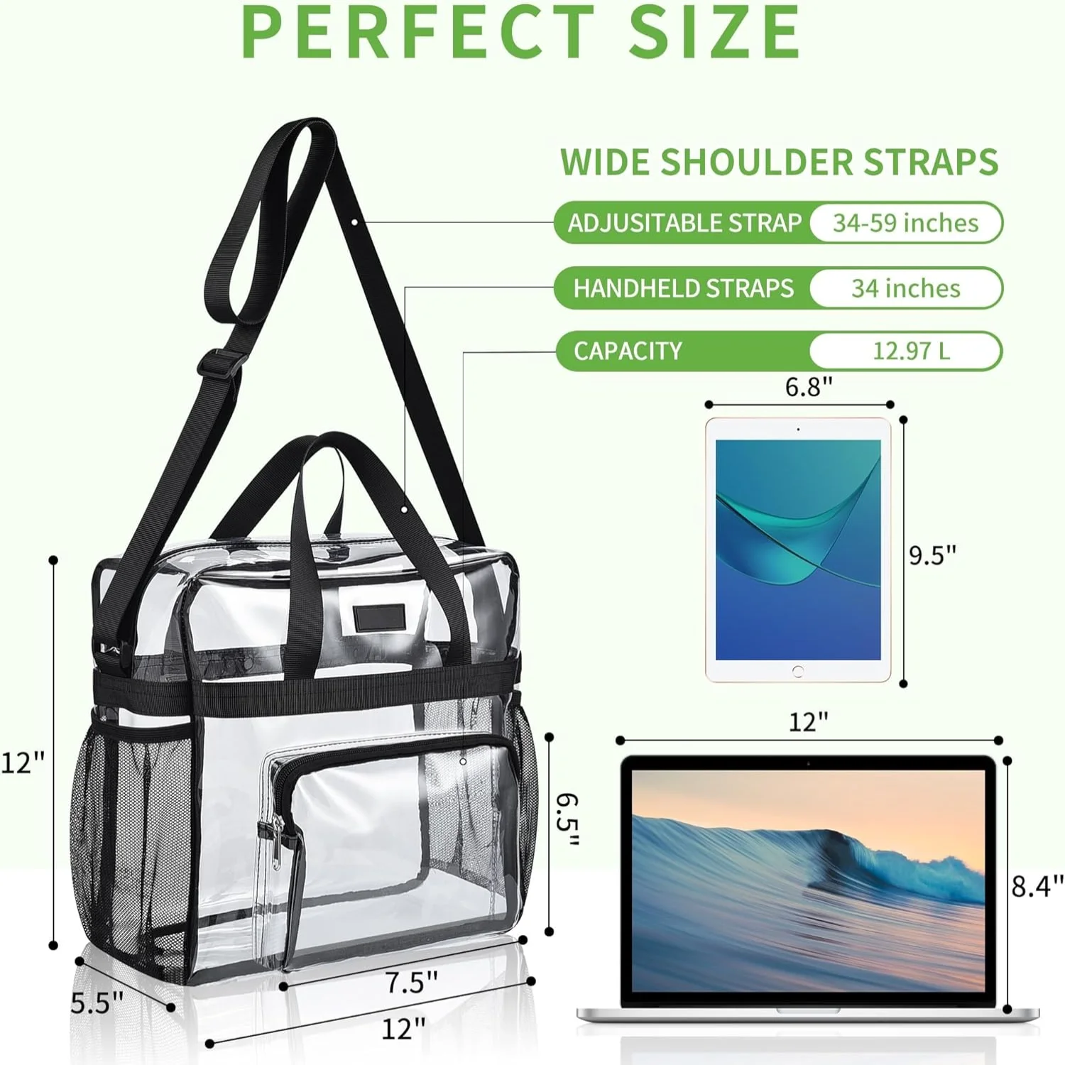 Clear Bag Stadium Approved 12×6×12 Clear bag for Stadium Events Sports Concert Festival Work