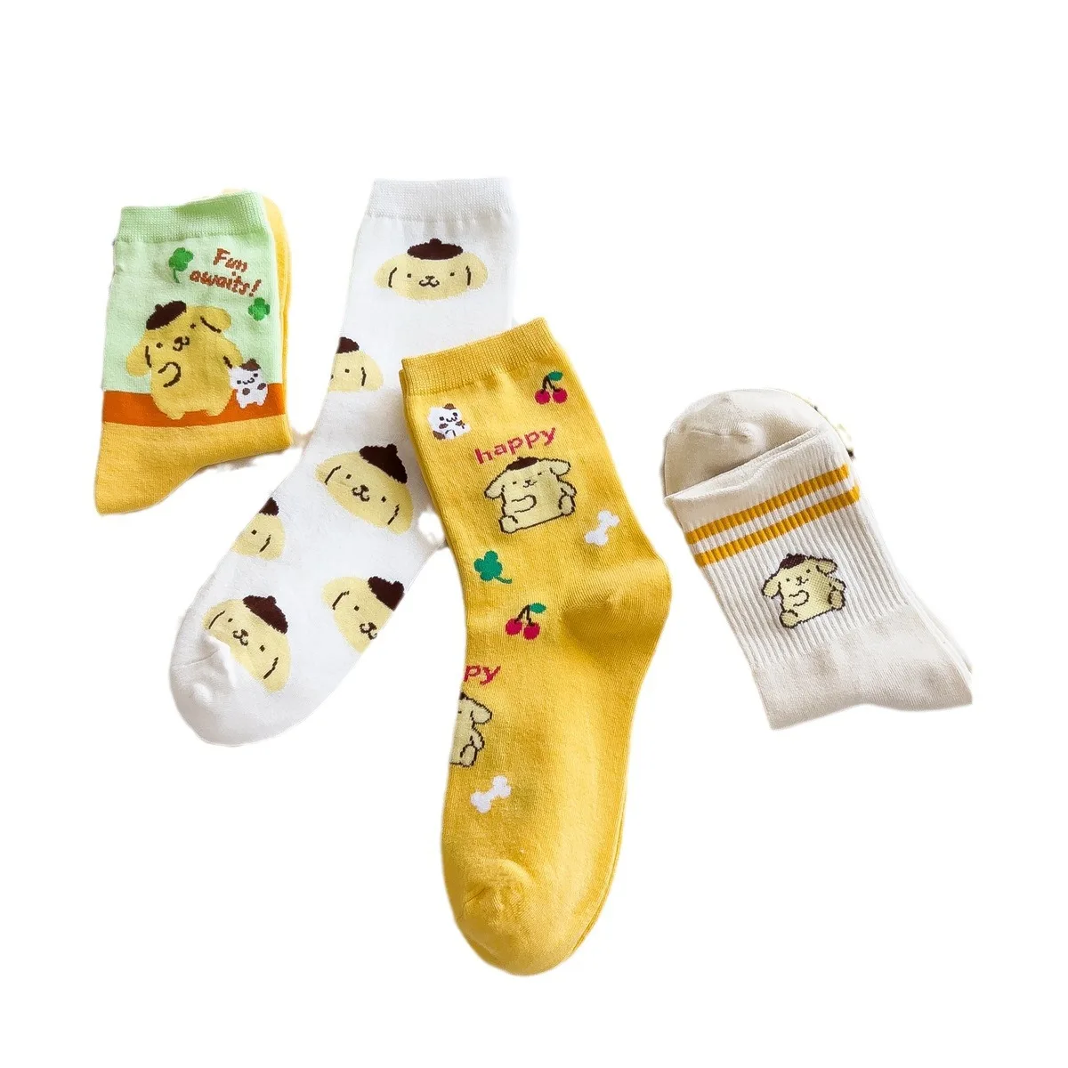 New Sanrio melody Pom Pom Purin Mid Length Socks Ins Breathable Minimal Design Leisure Sports Socks Girls Gifts Lovely