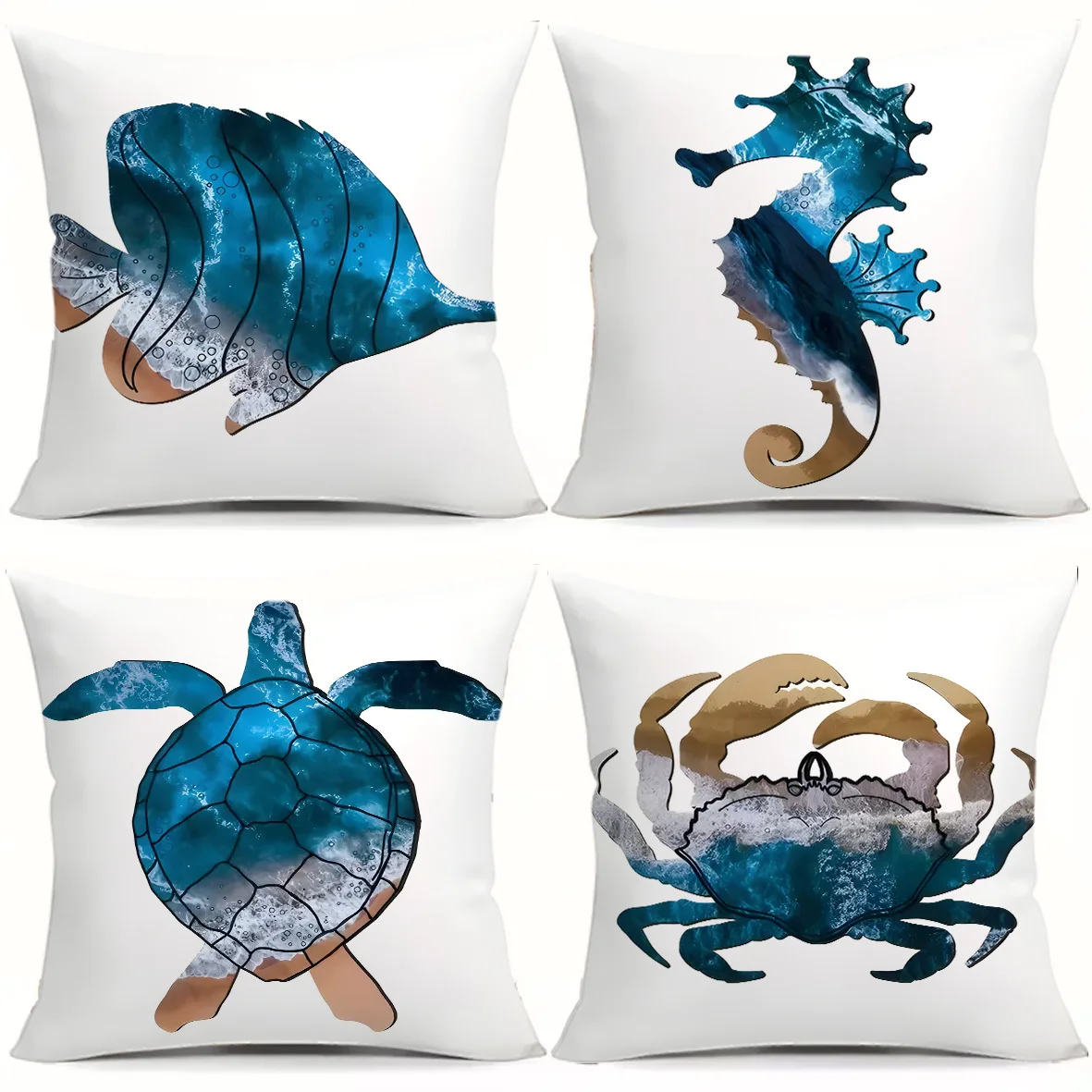Fish, seahorses, sea turtles digital printing pillow cover Short plush Suitable living rooms bedrooms sofas throw cushion cover