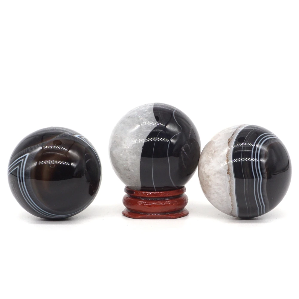 

40mm Natural Gemstone Evil Eye Agate Crystal Reiki Healing Sphere Hand Massage Ball Feng Shui Home Decoration With Stand (1pcs)