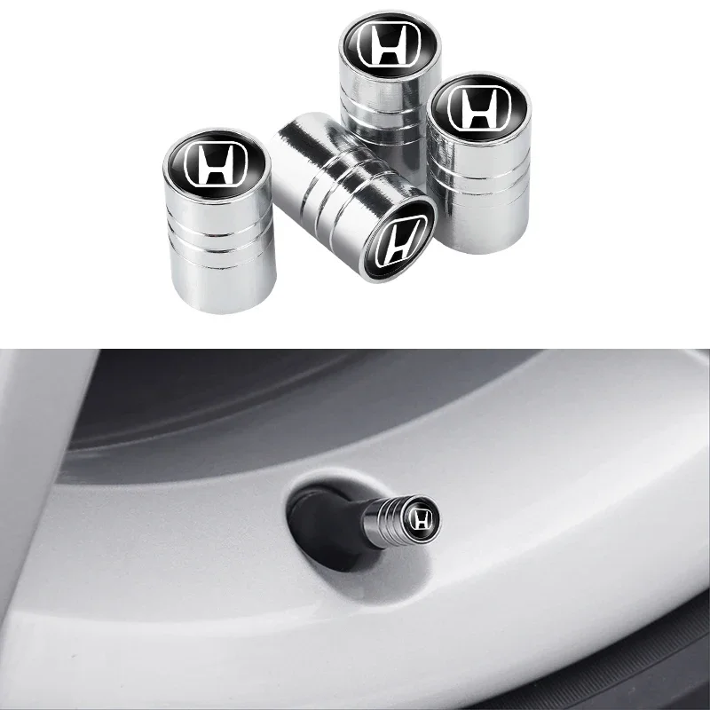 4Pcs Car Logo Wheel Tire Valve Air Valve Stem Caps For Honda Car Sreering Cover Fit Civic Accord Jazz Stream CRV HRV URV Vezel