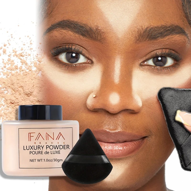 Luxury Matte Finish Loose Powder with Triangle Beauty Sponge Set, Oil Control, Lightweight Concealer, Waterproof , Reduces Shine