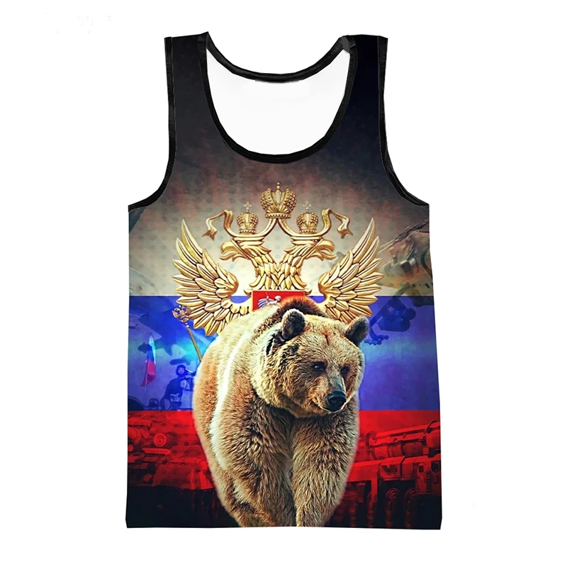 2024 New Russia Flag 3D Print Tank Top For Men Summer Vest Casual Russian Natinnal Emblem Sleeveless Shirts Male Oversized Tops