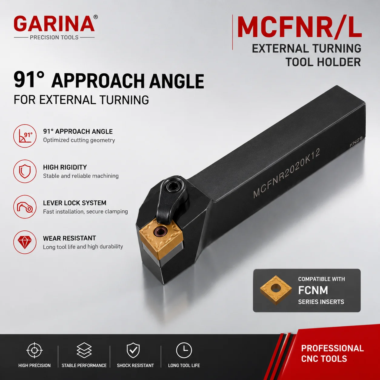 Portaherramientas de Torneado Externo GARINA MCFNR/L 91 °   Barra de herramientas para torno CNC para insertos FCNM MCFNR2020K12 MCFNR2525M16 MCFNR3232P19
