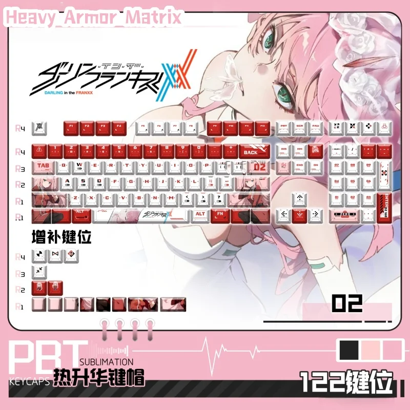 Darling In The Franxx 02 Anime Theme Keycaps 120 Key Pbt Mechanical Keyboard Games Cartoon Cute Collection Festival Gift Keycaps