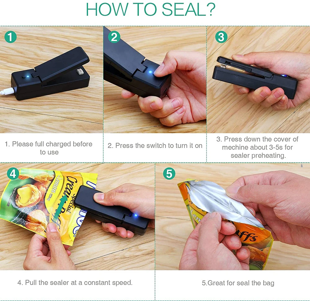 Mini Bag Sealer 2-in-1 Portable Heat Sealers USB Rechargeable Handheld Vacuum Heat Sealers &Cutter for Plastic Bag Storage Food