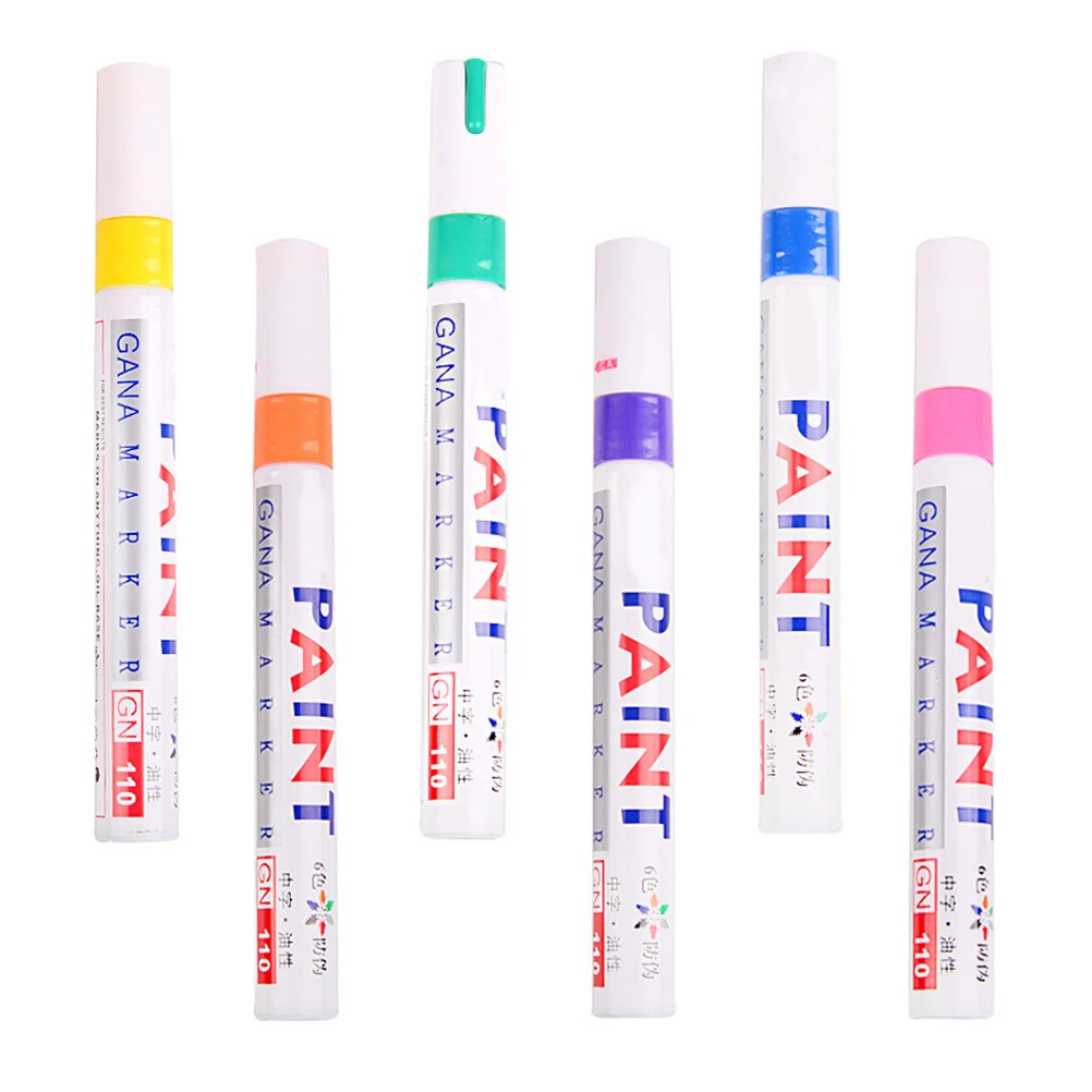 6 قطعة أقلام الطلاء الملونة الصناعية علامات مقاومة للماء سريعة الجافة خدش إصلاح قلم طلاء الكتابة على الجدران أداة السيارة المنزلية