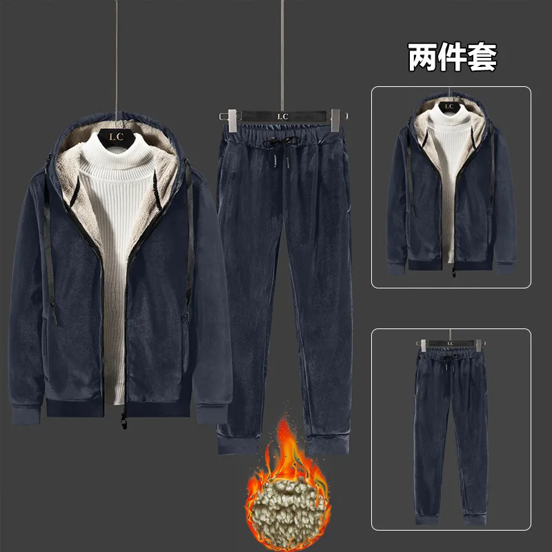 

Brand Casual Track Suits Cashmere Tracksuit Men's Sets Fleece Thick Hooded Men's Sets Jacket + Pant Warm Fur Winter Sweatshirt