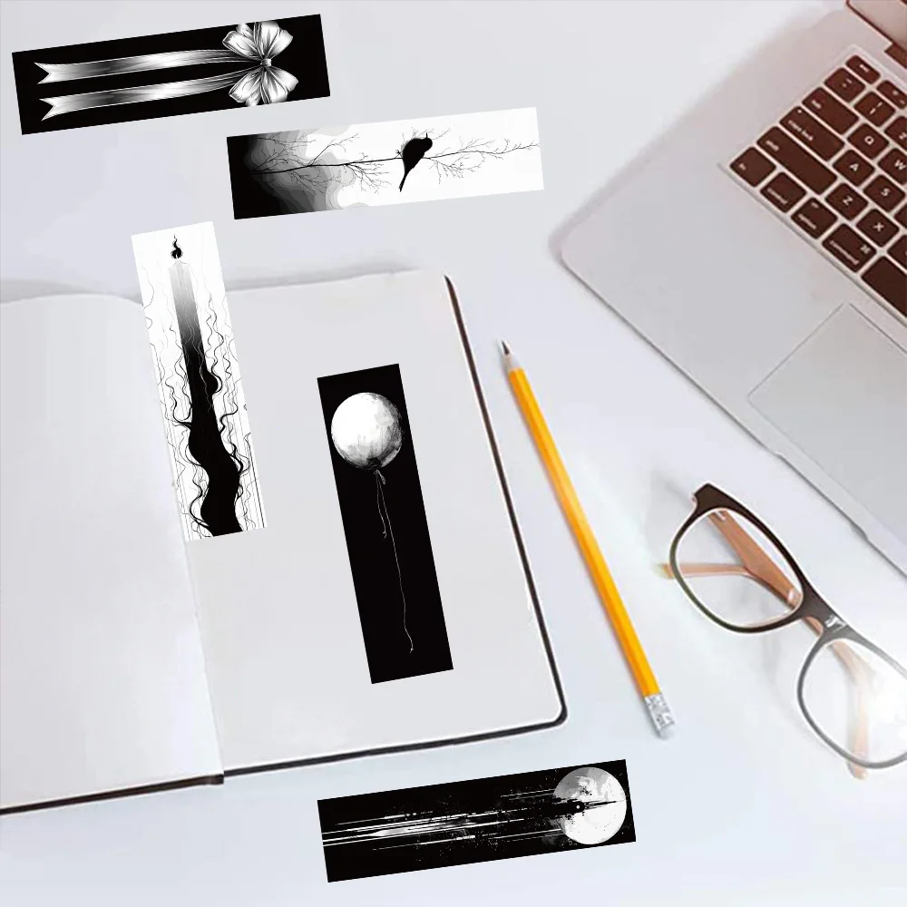 30Pcs Black and White Bookmarks Reading Book Tags DIY Page Tags Gift Decoration Cards Student Message Cards Bookmarks Back