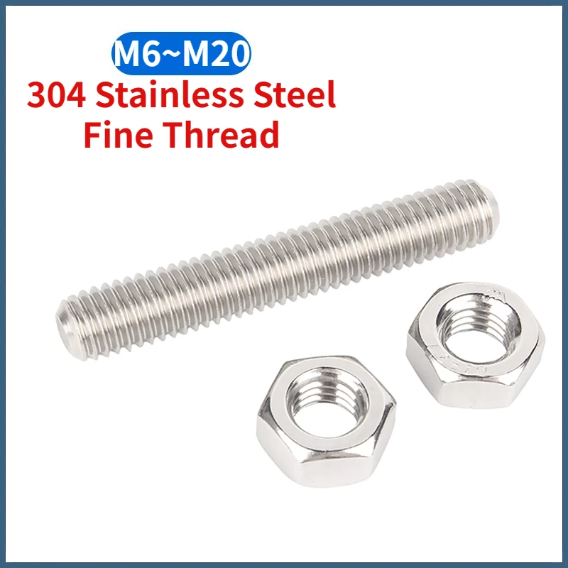 Fine Thread Fully Threaded Rod And Hexagon Nuts Combination Set 304 A2 Stainless Steel M6 M8 M10 M12 M14 M16 M18 M20