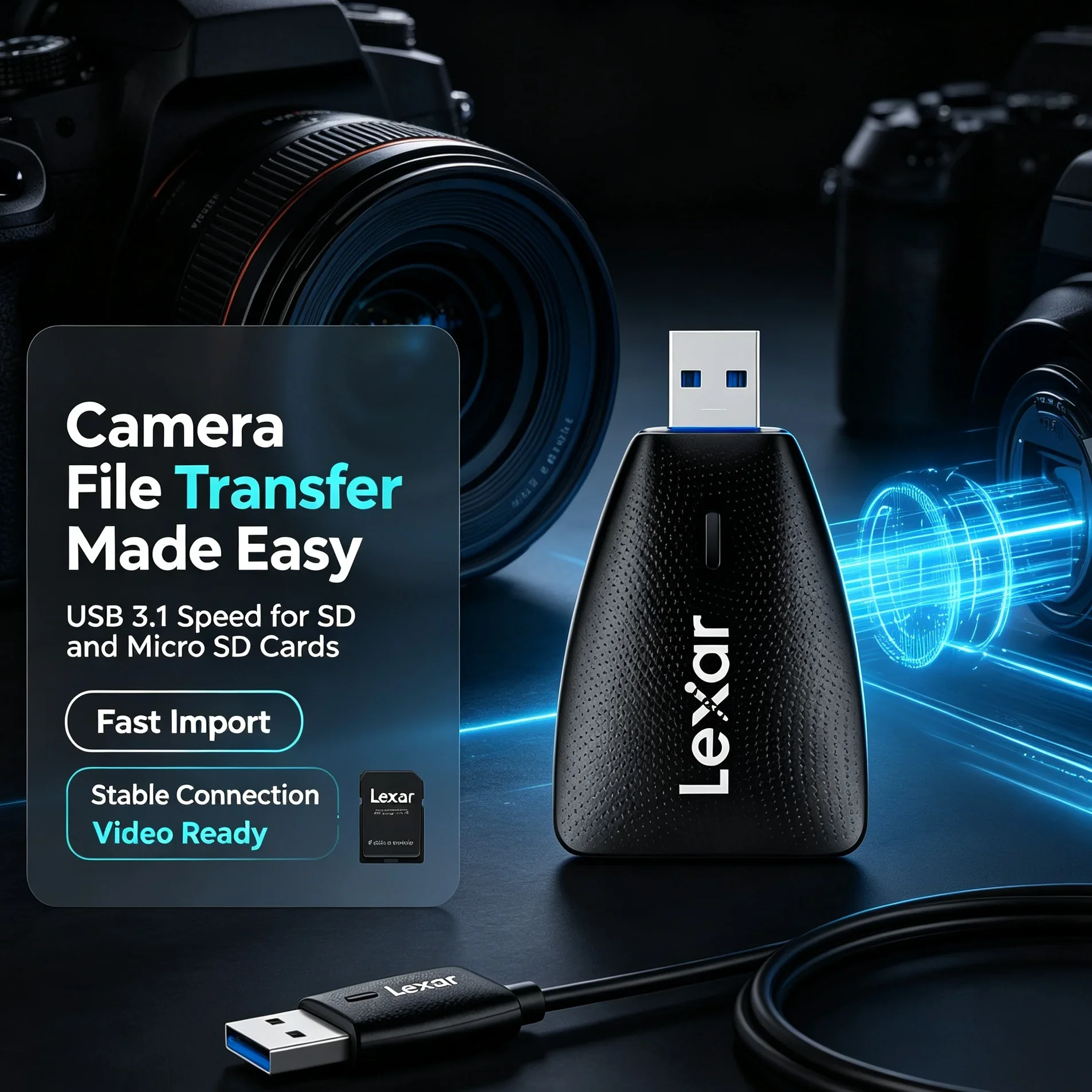 Lexar Memory Card Reader USB3.1 Support SD TF Micro SD Card Portable Cardreader For Notebook PC