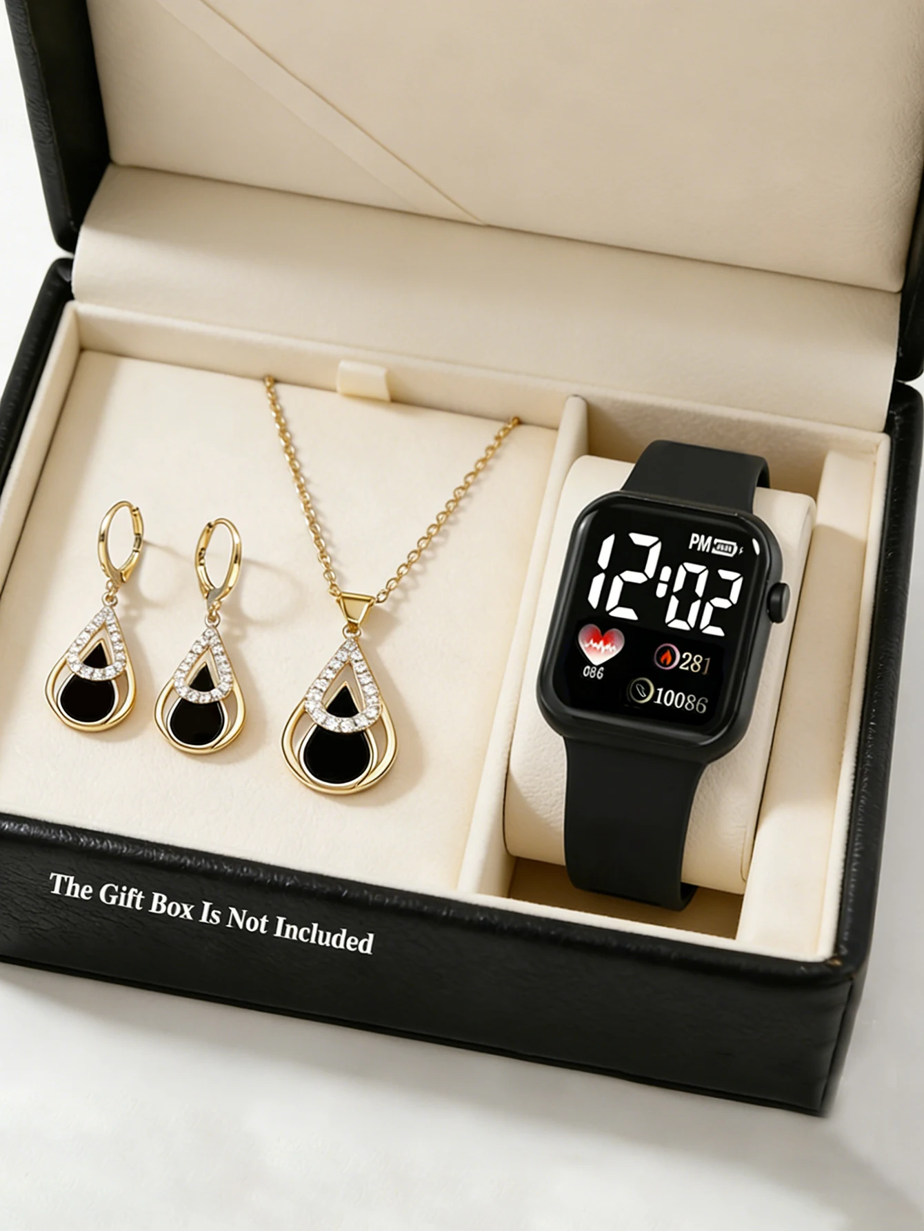 Fashionable Cute Square Electronic Watch Set with Hollow Drop Design Ideal for Daily Wear Birthday Gift