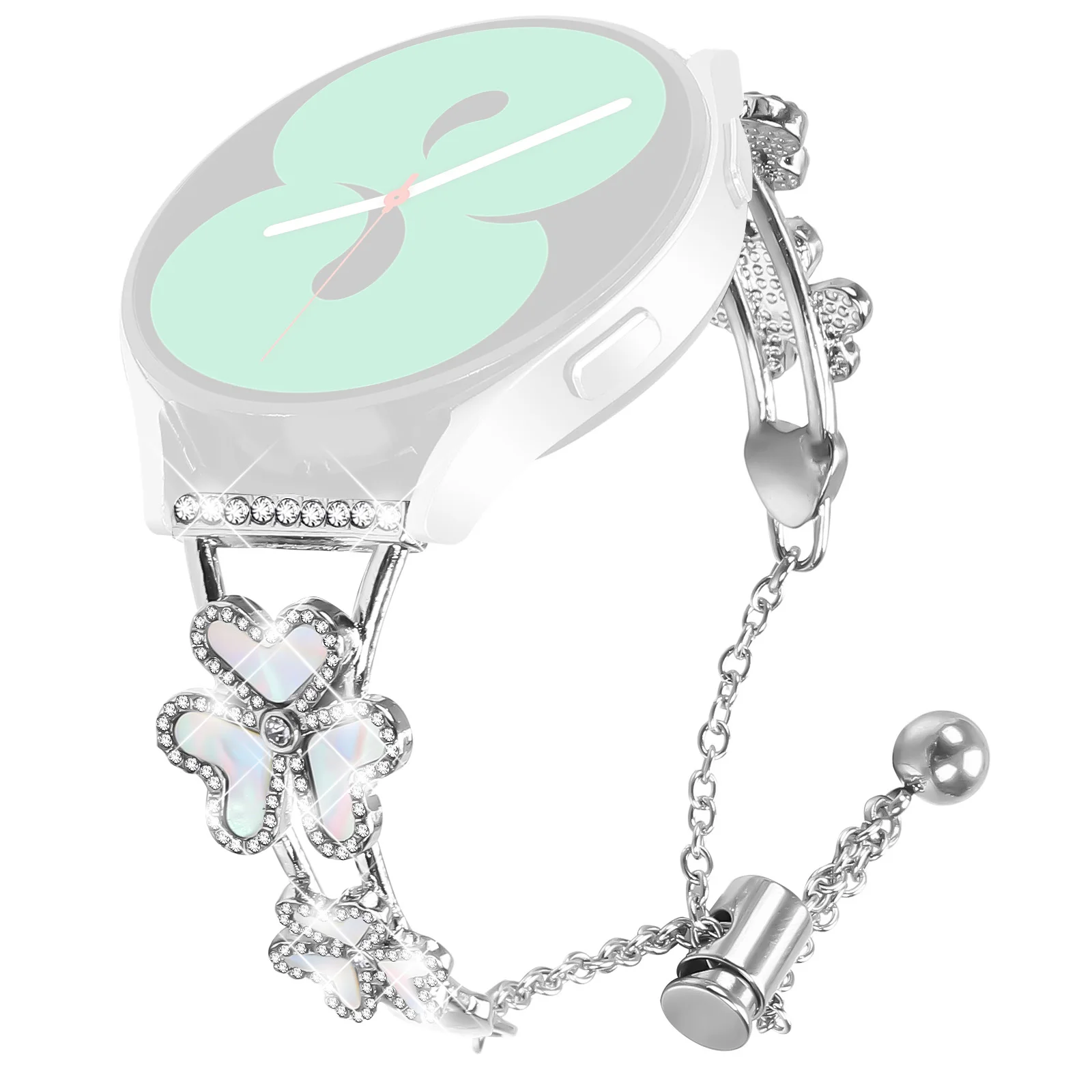 

Metal Band for Mibro Air Heart Clover Decor Watch Strap - Silver
