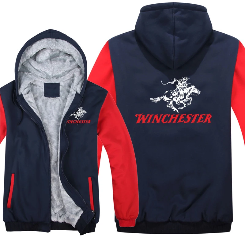 Winchester Hoodies Men Coat Winter Warm Fleece Winchester Rifles Sweatshirts Jacket