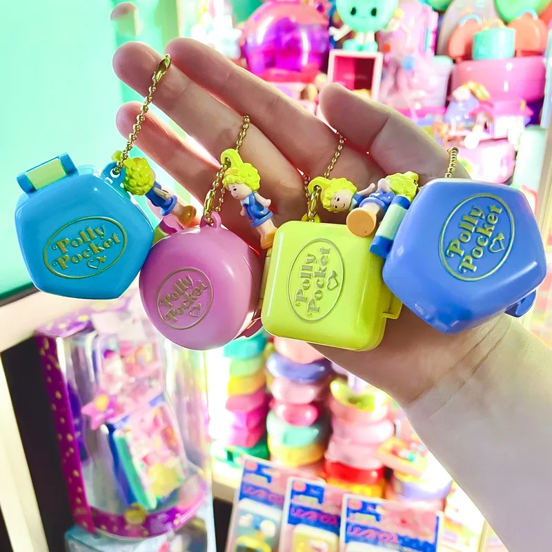 Polly Pocket Treasure Box-llavero de juguete, conjunto de figuras de acción en miniatura, modelo coleccionable, colgante, decoración de escritorio, regalo festivo